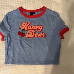 Blue and Red Short Sleeve Graphic Tee